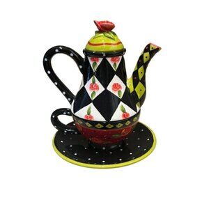 Tea Party Ceramic Tea for One Joyce Shelton Retro Kitchen Decor Vintage 1980's